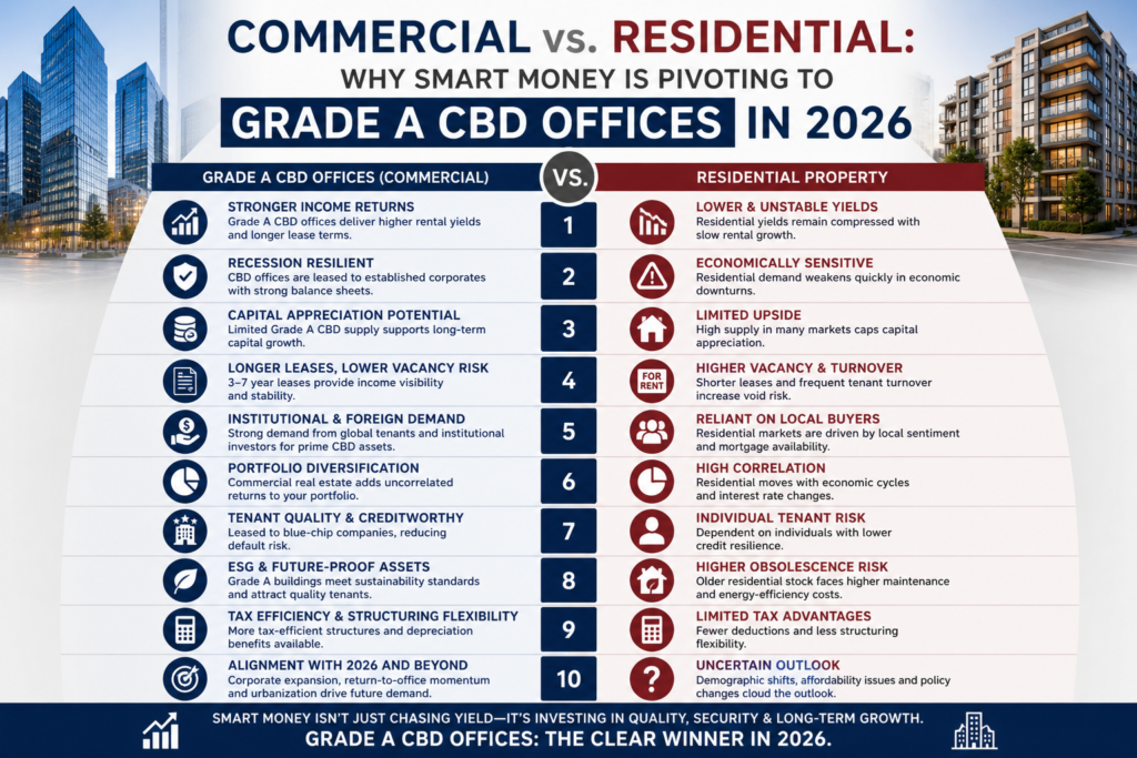 Commercial vs. Residential: Why Smart Money is Pivoting to Grade A CBD Offices in 2026