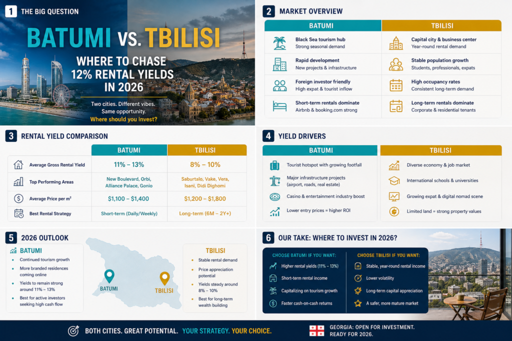 Batumi vs. Tbilisi: Where to Chase 12% Rental Yields in 2026